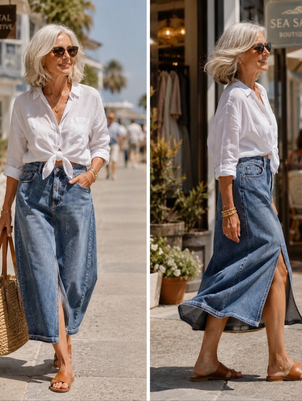 ThCreasa Denim Front Slit Maxi Skirt Size Large Blue Wash Stretch Denim